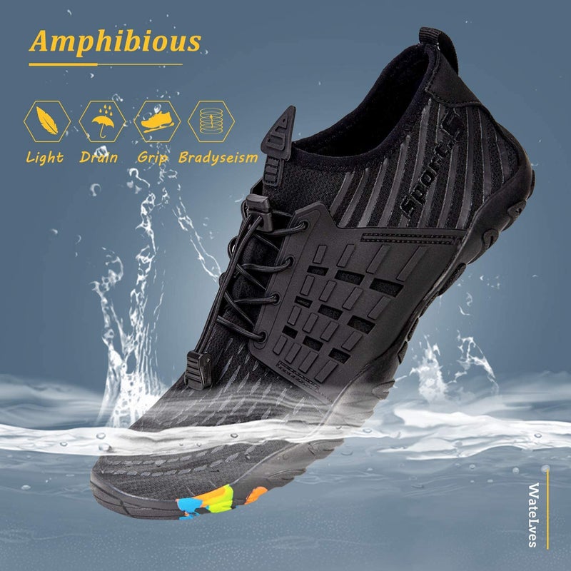 WateLves Water Shoes Mens Womens Beach Swim Shoes Quick-Dry Aqua Socks Pool Shoes for Surf Yoga Water Aerobics (A/Black, 42) - Image 2
